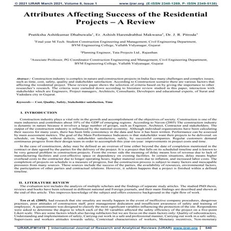 Attributes affecting success of the residential projects – a review