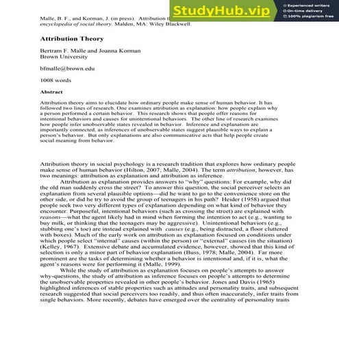 Attribution Theory (In Press)