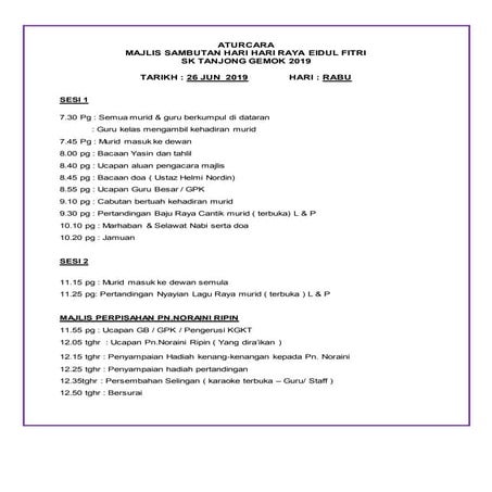 Aturcara sambutan hari raya sktg 2019
