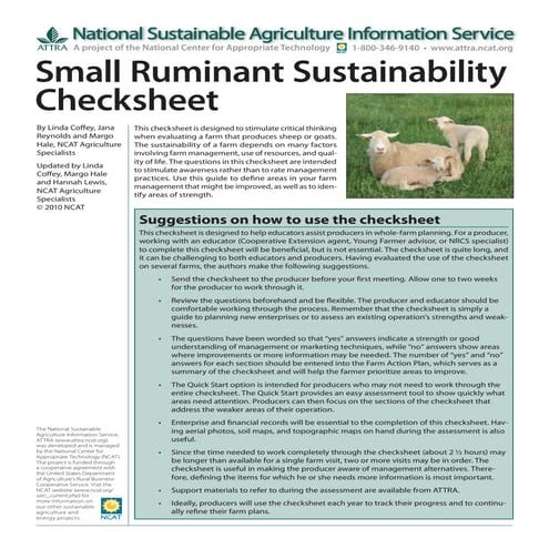 Small Ruminant Checksheet Quick Start | PDF