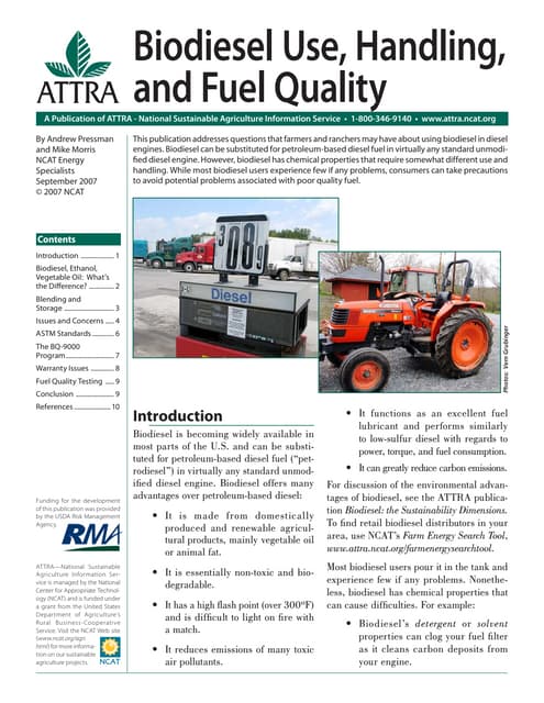 Biodiesel Use, Handling, and Fuel Quality