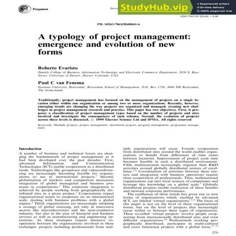 A Typology Of Project Management  Emergence And Evolution Of New Forms