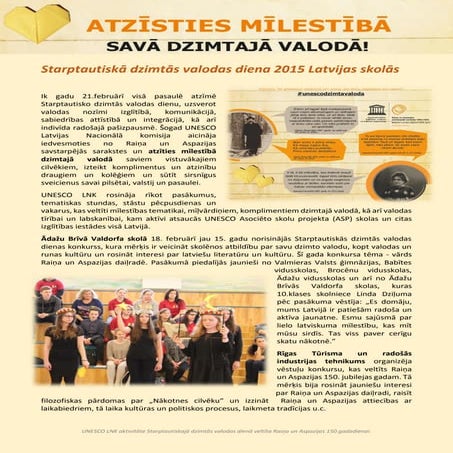 Starptautiskā dzimtās valodas diena Latvijas skolās 2015