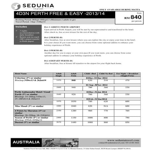 4D Perth - AUSTRALIA MATTA Fair package