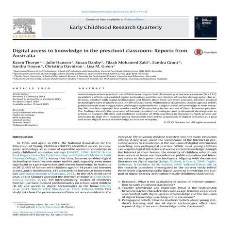 Digital access to knowledge in the preschool classroom: Reports from Australia