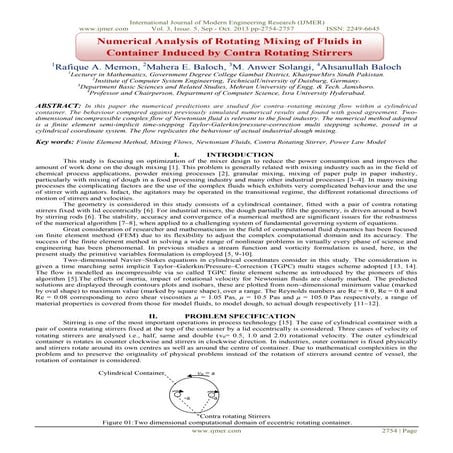 Numerical Analysis of Rotating Mixing of Fluids in Container Induced by Contr...
