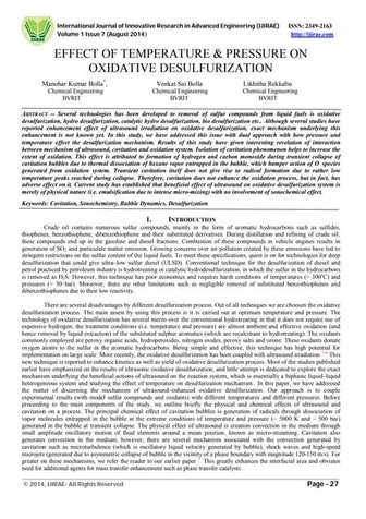 EFFECT OF TEMPERATURE & PRESSURE ON OXIDATIVE DESULFURIZATION