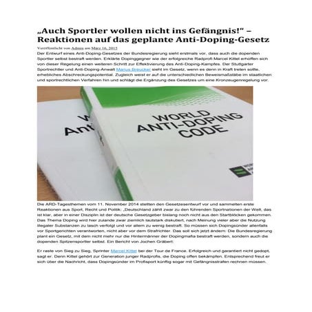 Auch Sportler wollen nicht ins Gefängnis - Reaktionen auf das geplante Anti-D...