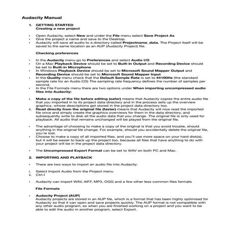 AUDOCITY MANUAL - AUDIO EDITING SOFTWARE 