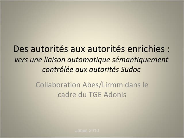 Au dela des autorites du Sudoc