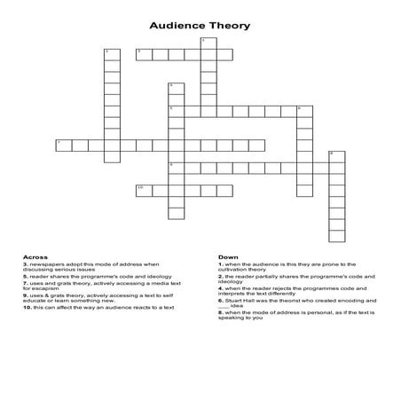 AS Media, MS1 Audience theory revision crossword