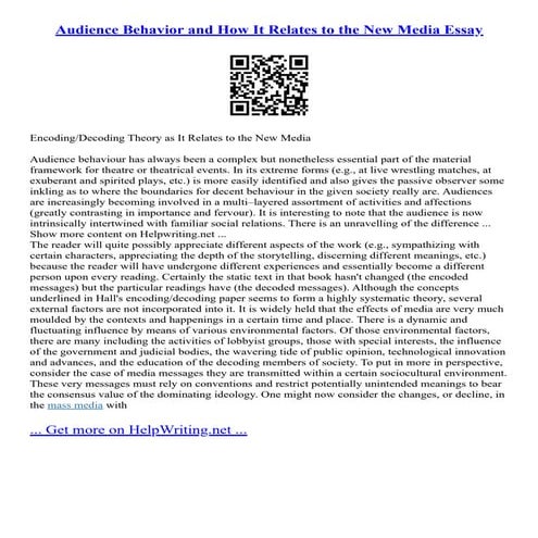 Audience Behavior And How It Relates To The New Media Essay