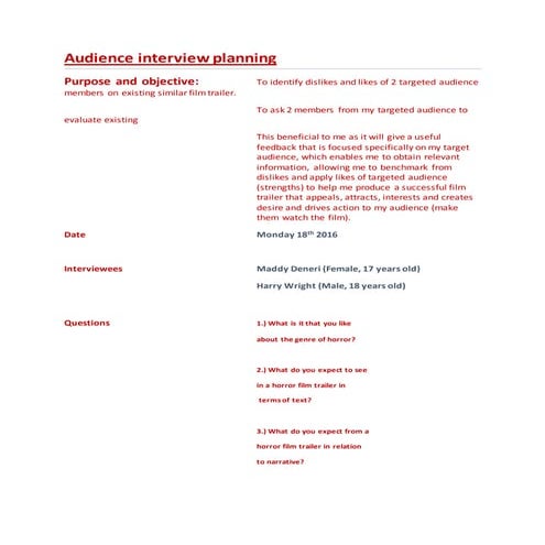 Audience interview planning