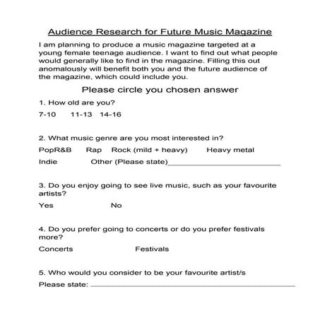 Audience research for future music magazine  questionnare