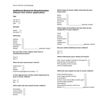 Audience Research Questionnaire