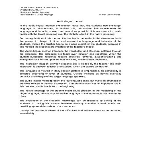EFL class method: Audio Lingüístico.