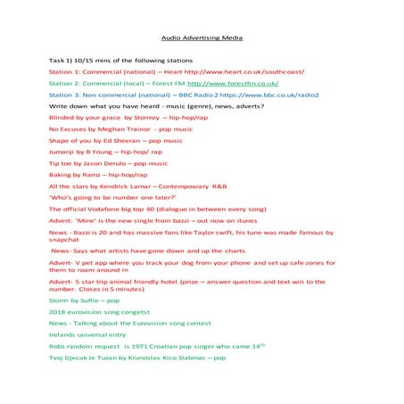 Audio advertising media homework