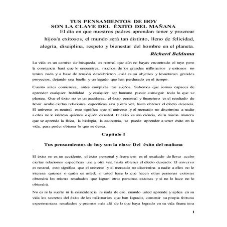 Resumen del libro Tus pensamientos de hoy son la clave del exito del mañana. ...