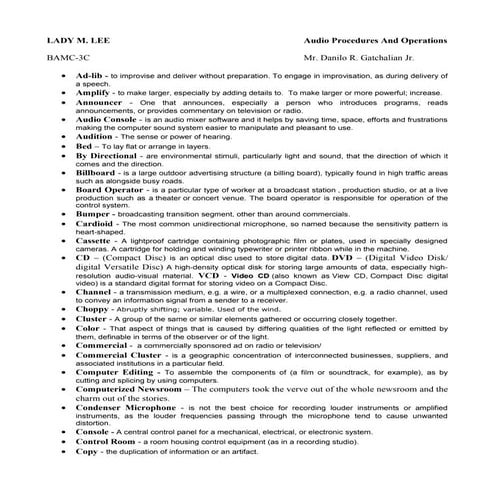 Audio procedures and operations