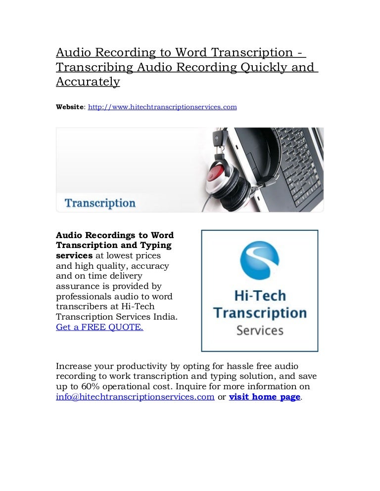 Audio recording to word transcription