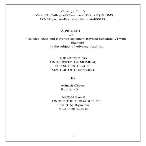 Balnce sheet And P & L as per Revised shedule six with exaple