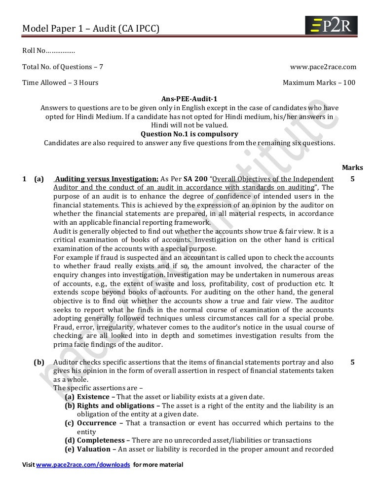 Ca Cpt Model Test Papers With Answers  In Hindi