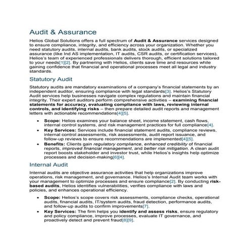 Comprehensive Audit & Assurance Services by Helios Global | PDF