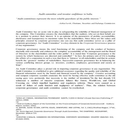 Audit committee and investor confidence in india