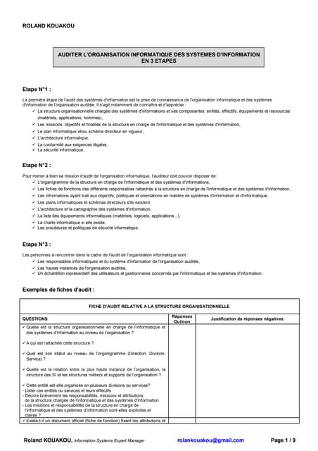 Auditer l'organisation informatique des systèmes d’information