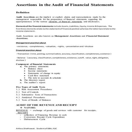 Assertions in the Audit of Financial Statements (Audit)