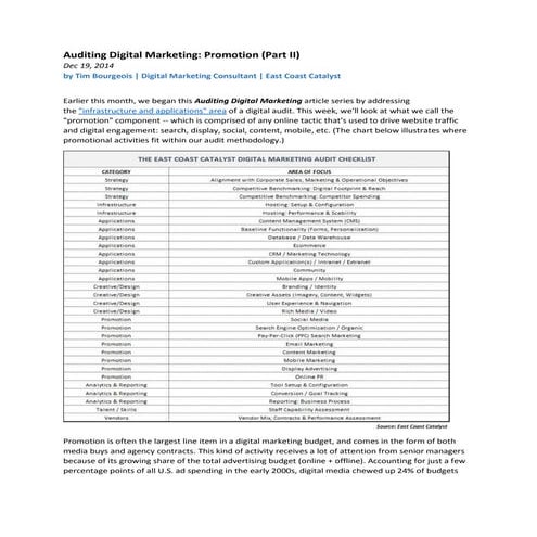 Auditing Digital Marketing Operations: Promotion