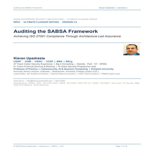 Auditing the SABSA Framework for ISO 27001 Compliance: Architecture-Led ...
