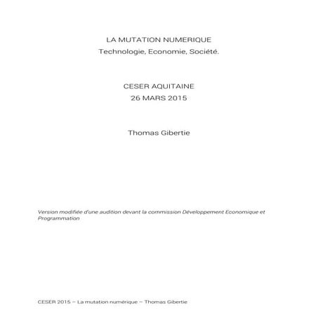La mutation numérique - Audition au CESER Aquitaine 