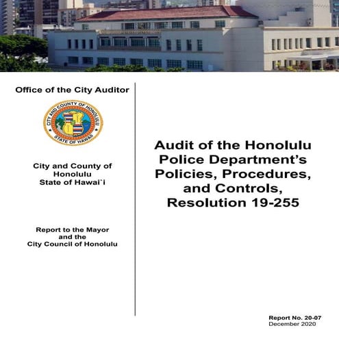 Audit of the Honolulu Police Department’s Policies, Procedures, and Controls