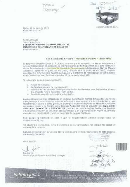 Auditoria ambiental2010+panantza san carlos morona santiago