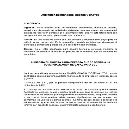 Auditoria de ingresos costos y gastos