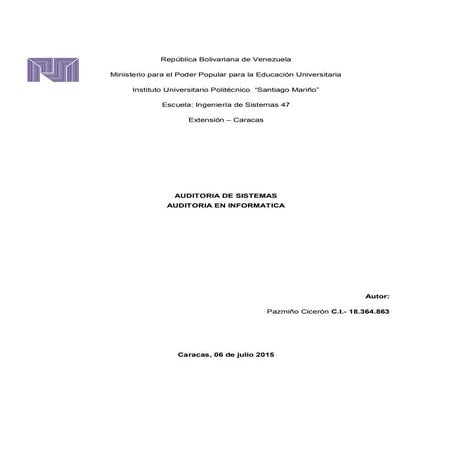 Auditoria de sistemas trabajo numero 4 auditoria en informatica | PDF