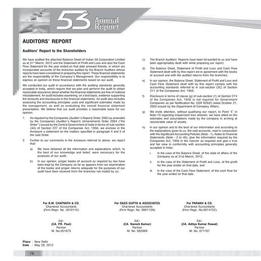 Auditors reports 2012 iocl