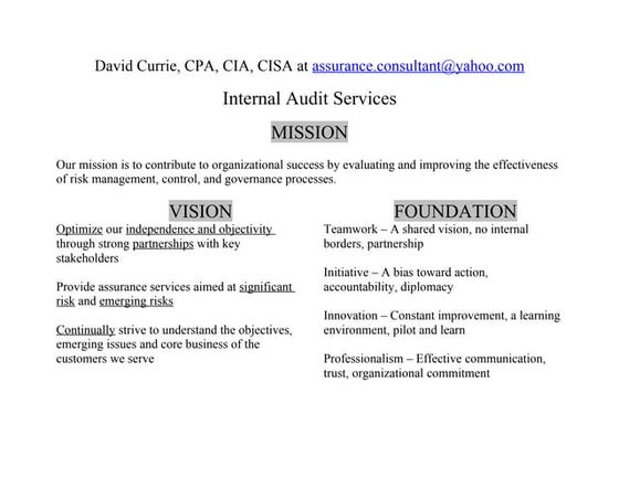 The role of internal audit department | PPT