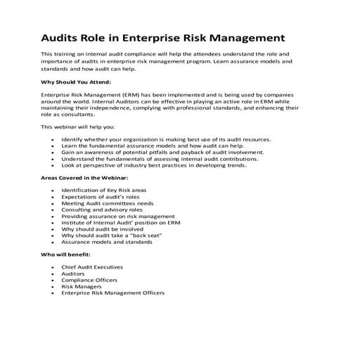 Audits role in enterprise risk management