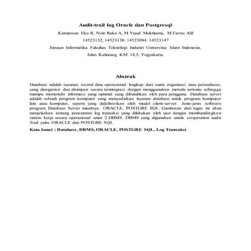 Audit trail oracle & postgre sql comparison