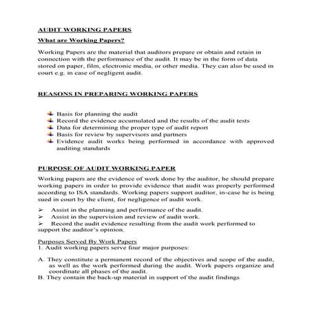 Audit working papers