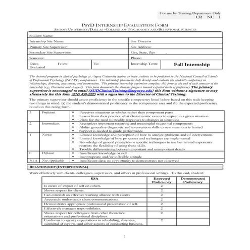 Aud practicum &amp; internship evaluation forms psy d