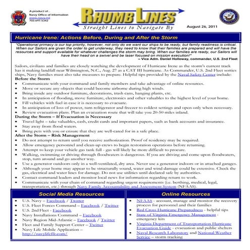 Aug 26 2011 hurricane irene actions before during and after the storm
