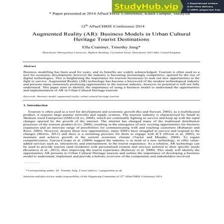 Augmented Reality (AR) Business Models In Urban Cultural Heritage ...