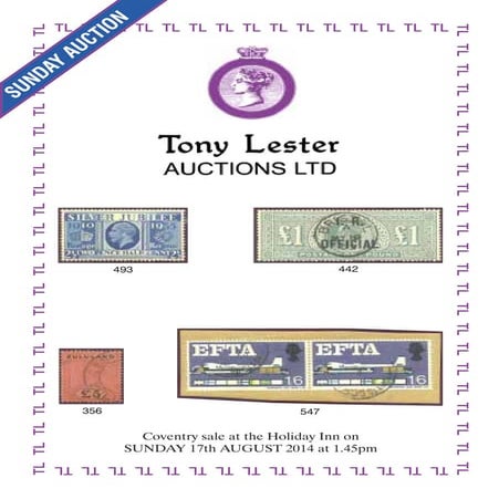 Stamp Auction to be Held on 17th Aug’14 in the UK - TonyLester | PDF