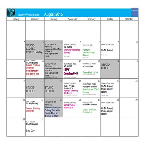 August 2015 Program Calendar | PPT