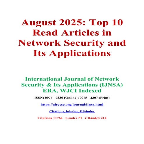 August 2025 - Top 10 Read Articles in Network Security & Its Applications