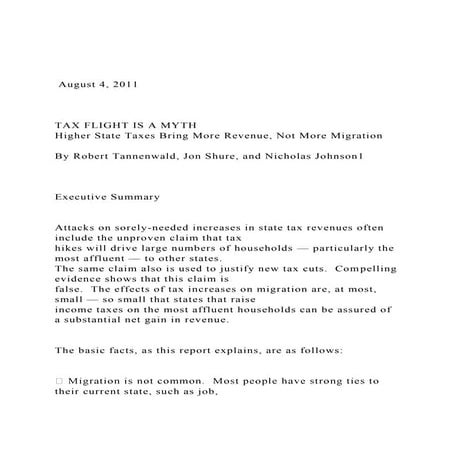 August 4, 2011   TAX FLIGHT IS A MYTH Higher State .docx