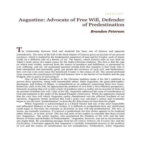 Augustine advocate of free will defender of predestination